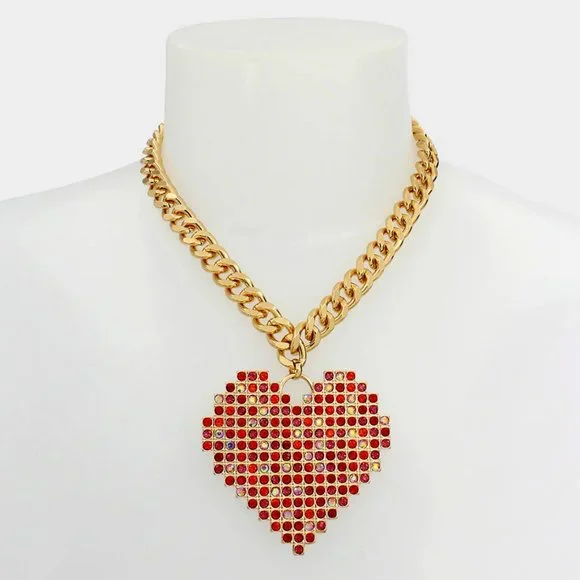 NWT Betsey Johnson Heart Necklace - Pink & Red Rhinestone Heart Thick Go… - Picture 7 of 12